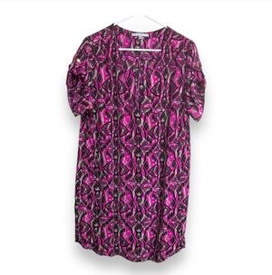 Amanda Uprichard Shift Dress 100% Silk Pink black Short Sleeve V-Neck Sz large